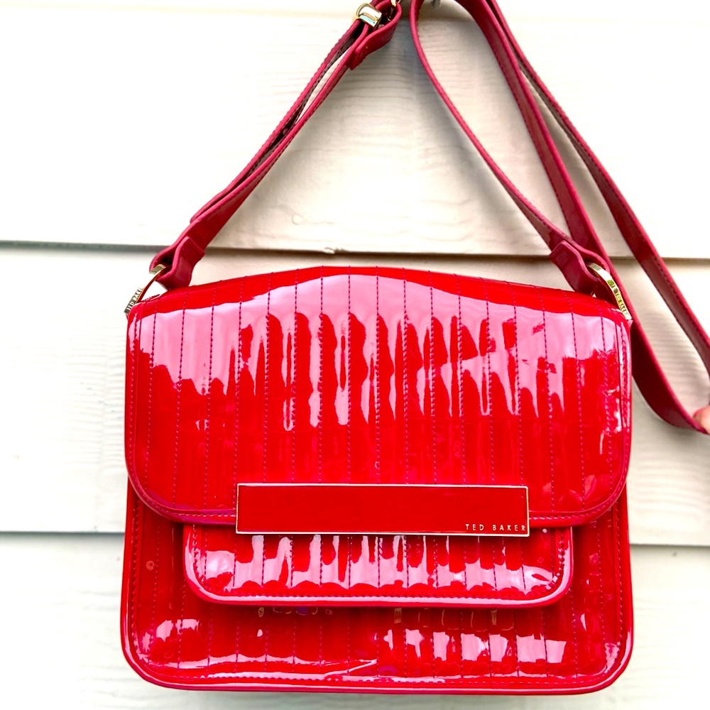 Ted Baker Red Quilted Patent Crossbody Bag